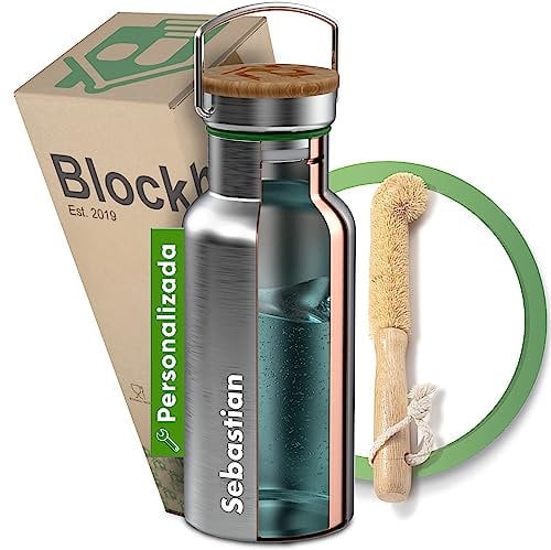 Blockhütte Gourde isotherme inox Personnalisable 750ml - Avec brosse pour bouteilles, pour Boisson Chaude et Froide Cadeau, Bouteille en inox Étanche, Sans BPA, Gourde Personnalisée