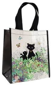 KIUB Cabas de courses en matière recyclée - Chat et son chaton au jardin- format 30 * 26 cm avec épaisseur de 16CM