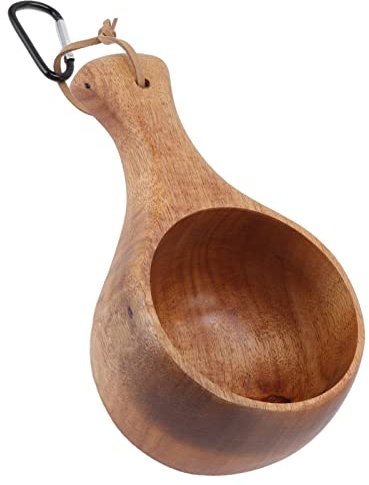 Kuksa Tasse en Bois, Tasse de Camping Style Nordique Fait à la Main Naturel, Tasse en Bois Portable Tasse à Boire pour Café, Thé et Lait