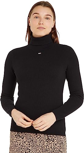 Tommy Jeans Damen Pullover Essential Rollkragen, Schwarz (Black), L