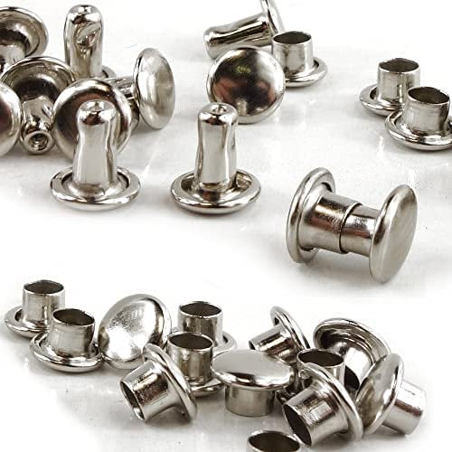 200 Stück Hohlnieten 6mm Stiftlänge, silber, Doppelholnieten, Nieten mit Doppelkappe Ober- Unterteil mit geschlossener Kappe, DIY Leder Gürtel Nieten, Gürtelnieten Taschennieten Ledernieten