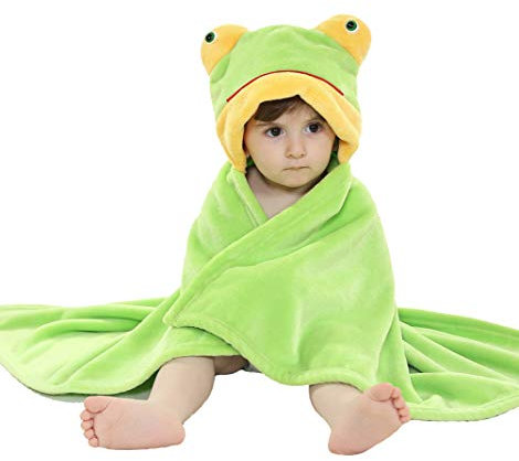 Doladola Baby Decke Babys Tier Design，Flanell Kinder Decke Kapuzenhandtuch für Mädchen und Jungen，Baby Kapuze ​Badeponcho Kinder Warm（Frosch）