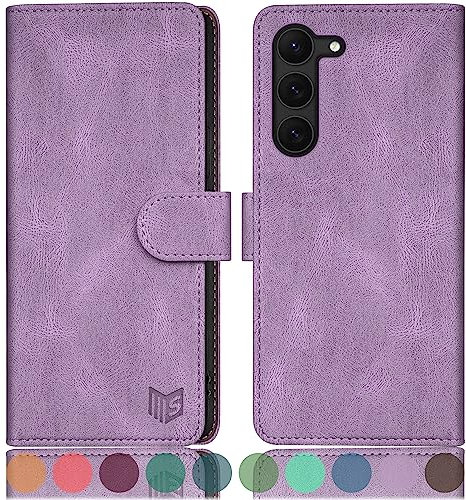 SUANPOT Custodia per Samsung S23 5G Cover Portafoglio [Blocco RFID] [Shell TPU] in Pelle Sintetica Tasca Carte Antiurto Protettiva di Con Slot per Schede di per S23 case Viola Lilla