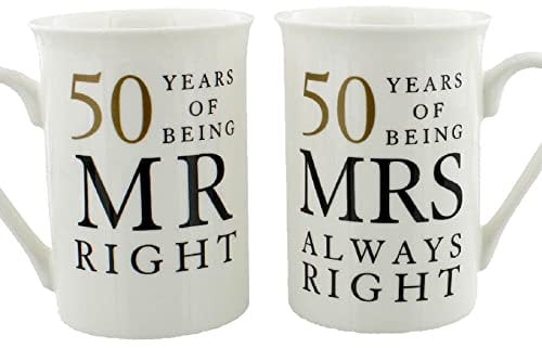 Widdle Gifts 50th Anniversary Set of 2 China Mugs 'Mr Right & Mrs Always Right' Golden Anniversary 1267