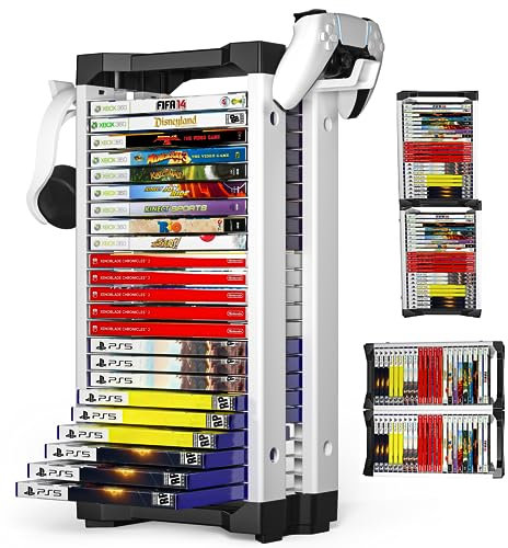 zerotop Organizador de almacenamiento de juegos para PS5, 24 CD, torre de discos para PS5/PS4/Xbox Series S y X/Xbox, torre de almacenamiento de caja de juegos, organizadores de discos de videojuegos