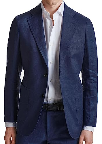 Evoga Giacca Uomo in Lino Blu Scuro Sartoriale Blazer Estivo Elegante Casual