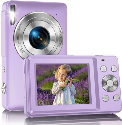 Amdeurdi Vlogging-Kamera, wiederaufladbare Digitalkameras mit 16-fachem Zoom, Kompaktkamera, FHD 1080P, 44 MP, kompakte Digitalkamera für Anfängerfotografie mit 1 Akku, Lila