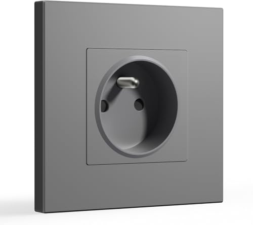 BSEED Prise Murale, 16A Single Prise De Courant Alternatif avec Panneau En Plastique, Prises Électriques Standard, 240V Prise Encastrable(1 Prise, Gris)