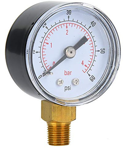LiebeWH Manometer 1/8 Zoll BSPT Bodenmontage Druckmanometer für Wasser Öl Luft Kraftstoff Druckprüfung (0–60 psi, 0–4 bar)