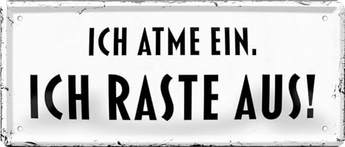 Blechschild ''Ich atme ein, Ich raste aus'' 28x12cm Geschenk Lustige Sprüche Feier Vintage Retro Geburtstag Deko Party Überraschung Fan Weisheiten Leben Sprichwörter Life