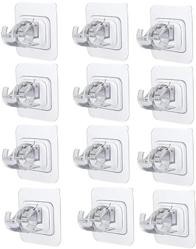 Yuaiosn 12 Pezzi Ganci per Tende Senza Bucare, Supporti Trasparente Staffa per Bastone,Staffa Autoadesiva per Asta Tende, Supporto per Bastone per Tenda Autoadesivo per Tende o Portasciugamani Sospesi