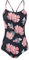 Durio Maillot de bain de sport une pièce pour femme - Maillot de bain push-up avec bonnets, Motif fleurs - Rose, 42