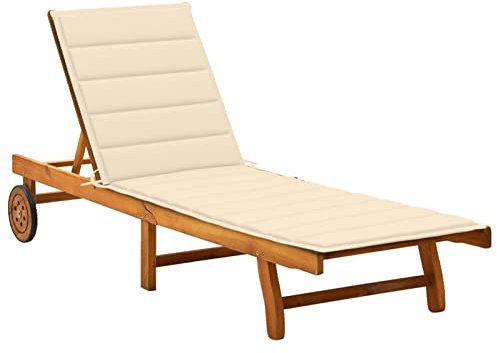 LAPOOH Sonnenliege mit Auflagen, Strandliege, Gartenliege, Liege, Saunaliegen, Liegestuhl, Sonnenstuhl, Terrassenliege,Akazie Massivholz
