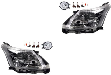 Johns, Scheinwerfer Satz Halogen Front Haupt passend für Toyota Avensis T27 09-11 HHB3 Links & Rechts + Nebelscheinwerfer + Leuchtmittel