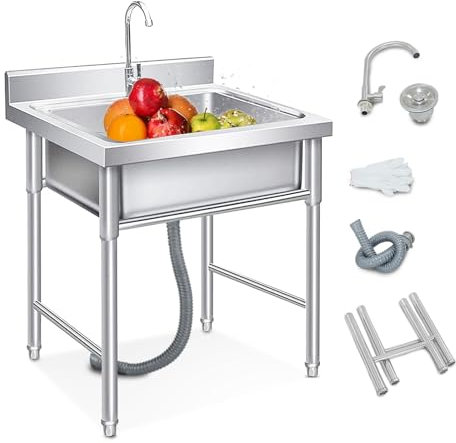 Lavandino da esterno Lavello da terra Lavandino commerciale per lavanderia con backsplash, Lavello industriale per garage per ristorante, officina