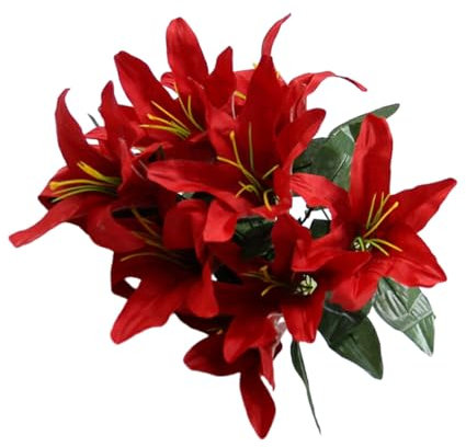 kesurpae Realistische künstliche Lilienblume für den Innen oder Außenbereich, künstliche Seidenblumen für Dekorationen, künstliche Blumen, künstliche Lilien, Rot