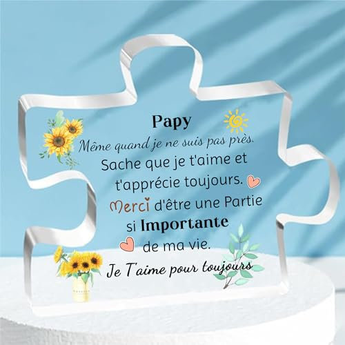 FCZIVA Papy Acrylique Plaque Puzzle Ornements Hommes Fête des Pères Cadeaux Personnalisé Anniversaire Noël Maison Bureau Signes Décoration Grand-père Retraite Apprécier Souvenir Papi Je T’Aime