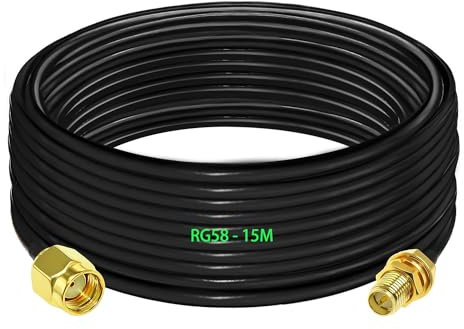 GTIWUNG Cable de Extensión de Antena RP SMA, 15m Macho a Hembra Coaxial, Alargador WiFi FPV de 15 Metros, Negro