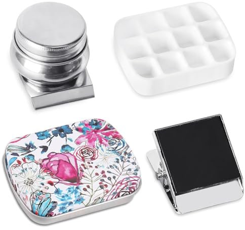 MaItagkam Mini Boîte en Fer Blanc Portable, Palette D'Aquarelle Vide de 12 Puits, Petits Kits de Stockage de Peinture avec Clip Magnétique et Pot D' et Facile à Installer B