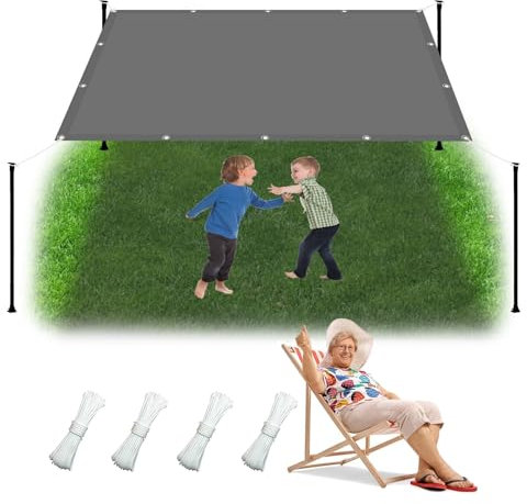 Markisenstoff 4.2 x 6 m Wasserdicht Sonnenschutz Balkon Reißfest UV-Schutz nach Mass Polyestergewebe Mit Seil Beschattungsnetz Hof Dach Teich Hühnerstall, Hellgrau
