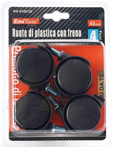 Kit de 4 ruedas con perno y freno, diámetro 40 mm, altura 55 mm, para muebles, ruedas giratorias con perno roscado M8