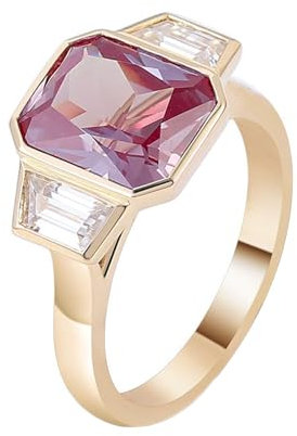 Epinki Echt Gold Schmuck, Gelbgold 14K 585 Ringe, Geometrisch Solitärring mit Rechteck 1ct Labor Erstellt Edelstein Lila Rot, Au750 Gold Verlobungsring Partnerringe Trauringe Gr.49 (15.6)