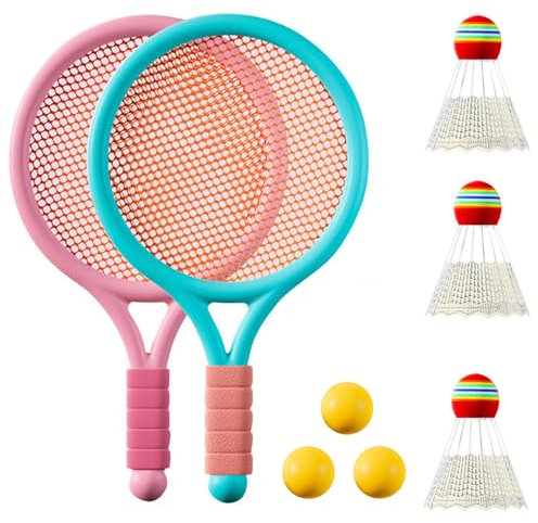 Roysmart Set de Bádminton Ligero para Niños con 2 Raquetas de Tenis, 2 Pelotas de Entrenamiento Suaves y 2 Bádminton