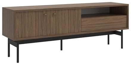Selsey Meuble TV Debout sur Pieds Armoire De Télévision avec Tiroir Étagère Deux Portes 154 cm Noix Carini Naturel Olar