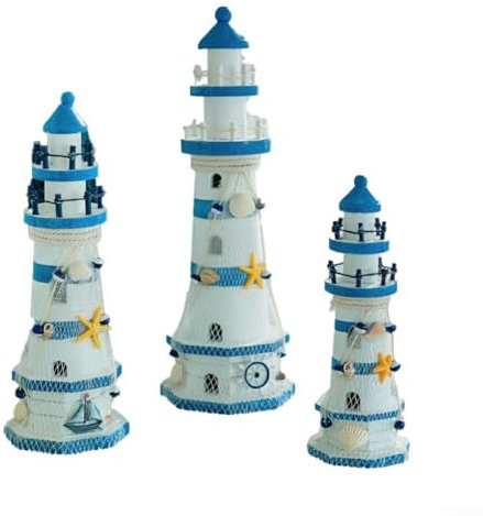 Faro ornamentale a forma di faro, in legno, ornamento decorativo per casa, ufficio, bagno, giardino, tavolo da matrimonio (30 cm)