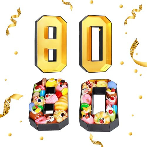 yiilead 2 Stück 36 cm große Zahlentabletts aus Pappe, befüllbare Pappmaché-Zahlen für Pralinen, Süßigkeiten, Cupcakes, Lebensmittelbehälter, Serviertabletts, Partyzubehör für Geburtstag, Jahrestag