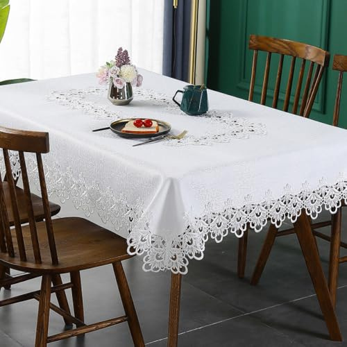 Luxuriöse Tischdecke aus Spitze, weiß, mit Blumenmuster, rechteckig, Bestickt, für Esstisch, Hochzeitsfeier, Dekoration, Reinweiß, 130 x 180 cm