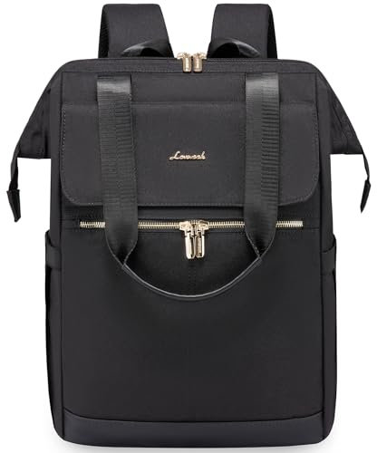 LOVEVOOK 17.3 inch Laptop Rucksack Bag for Ladies, Black Backpack Womens, Waterproof Daypacks for Office Teacher Nurse, Fashion School Bags with USB Port for Work University Travel Business