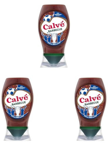 Calvé Salsa Barbeque, Formato 250 ml, Salsa Bbq con Aroma Deciso di Legna e Fumo, Ideale per Tutti i Piatti a Base di Carne, Bottiglia 100% Riciclata (Confezione da 3)