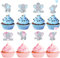 DazzJoy 48 Stück Elefant Tortendeko Babyparty Junge Mädchen,Cupcake Topper Baby,Elefant Cake Topper Taufe,Kuchendeko Baby Shower Blue Rosa,Gender Reveal Tortendeko,Muffin Deko Babyparty für Geburtstag