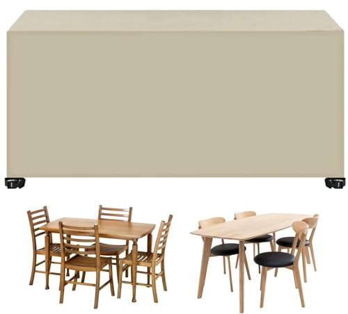 Housse Salon de Jardin, Bache Table Exterieur 60 x 120 x 60 cm Imperméable, Résistance Au Vent, Anti-Uv, Indéchirable, Housse de Protection Salon de Jardin Carré, pour Mobilier de Jardin, Beige
