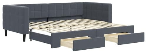 vidaXL Tagesbett, Ausziehbar Schlafsofa mit Schubladen Matratzen, Bettsofa Gästebett für Schlafzimmer Wohnzimmer, Sofa Bett Ausziehbett, Dunkelgrau 90x200 cm Samt