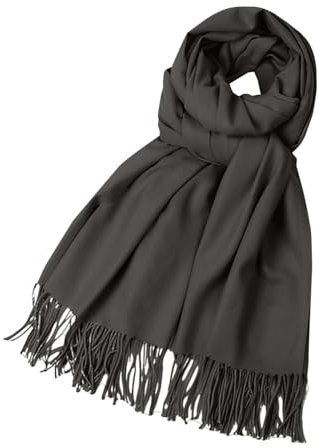 Lazzboy Schal Damen Einfarbig Kuschelige Warme Winter Klassiker Schals Langer Fransen Pashmina Übergroßer Winterschal Schultertuch Deckenschal Weicher Warmer Oversized Poncho (Grau)
