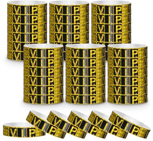 200 Stück Vip Einlassbänder, Papier Vip Eintrittsbänder Für Events, 0,79 X 10 Zoll Wasserdichte Event Armbänder, Vip-Armbänder Aus Papier Für Club Unterhaltungsparty Konzerte (Gold)