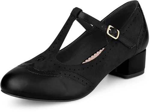 Allegra K Women's Mary Janes T-Strap Ankle Strap Block Heels Pumps Black 7.5 UK/Label Size 9.5 US