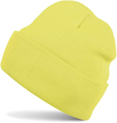 styleBREAKER Kinder Beanie Strickmütze mit breiter Krempe, Feinstrick Mütze doppelt gestrickt, Kindermütze 2-5 Jahre 04024030, Farbe:Gelb