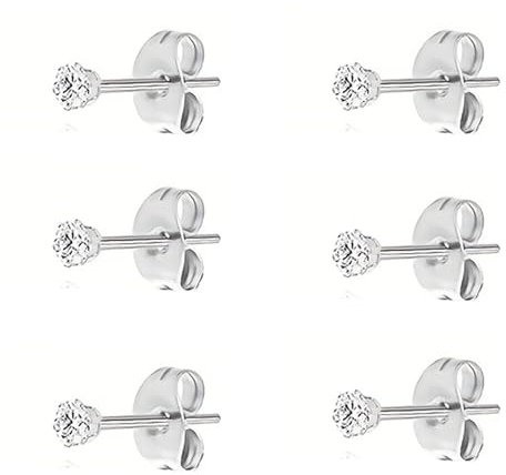 6PCS Stud Earrings for Women 2mm Small Cubic Zirconia Stud Earrings Diamond Studs Earrings Women Stainless Steel Earrings Studs Comfortable Cartilage Sleeper Earring Stud Set﻿ for Women
