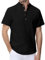 YAOHUOLE Linen Shirts Men Short Sleeve Mens Beach Shirt Summer Shirt Men Henley Shirts Mens Grandad Tops Black 2XL