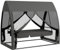 Outsunny 2 in 1 Hollywoodschaukel mit Liegefunktion 3-Sitzer Gartenschaukel mit Baldachin, Mückennetz, Schaukelbank belast bis 300kg, Gartenliege für Garten, Terrasse, 240 x 140 x 197 cm, Grau