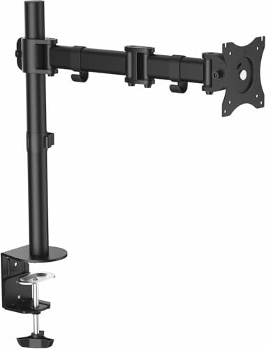 Single Desk Mount Monitor Arm for up to 34 inch VESA Compatible Displays - Articulating Pole Mount Single Monitor Arm - Ergonomic Height Adjustable Monitor Mount - Desk Clamp/Grommet