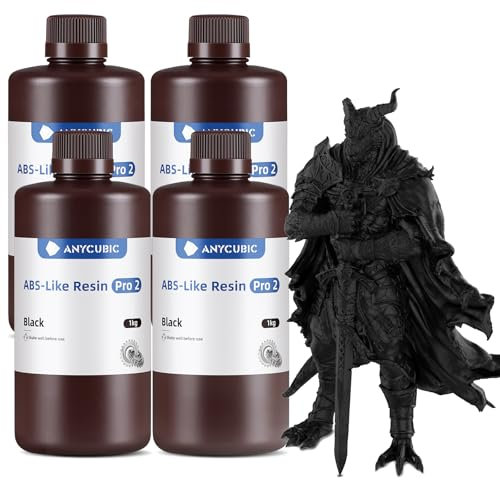 ANYCUBIC ABS-Like Resin Pro 2, 3D Drucker Resin mit erhöhter Festigkeit und Zähigkeit, Hoher Präzision, Weitgehende Kompatibilität mit allen Resin 3D Druckern (Schwarz, 1kg, 4pcs)