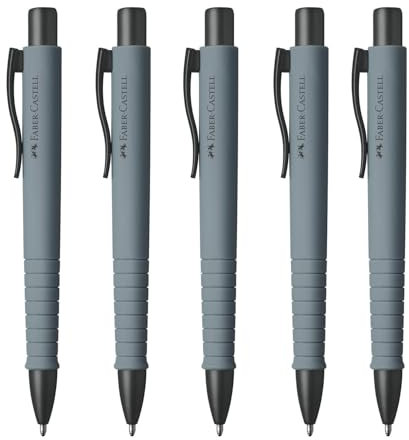 Faber-Castell 205257 - Kugelschreiber Poly Ball Urban Grey, 5 Stück, mit auswechselbarer XB Mine, dokumentenecht