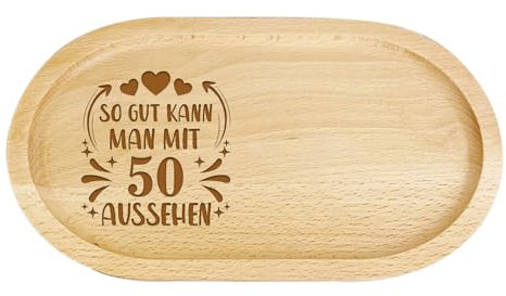 50. Geburtstag Frau Mann, Ovale Holz Serviertablett, Coole Geschenkideen zum 50.Geburtstag, Holztabletts mit Gravur für Desserts, Kekse, Tee, Kaffee, Kuchen, 50 Jahre Geburtstagsgeschenk