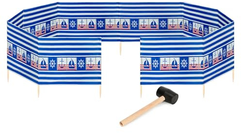 Garronda Strand Windschutz Sichtschutz 15m lang Plus Gummihammer GAEX001 (GestreiftesSegelboot, 15m)