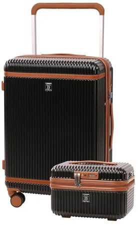 BERTOO Napoli Kofferset – Erweiterbare Hartschalenkoffer mit Kunstlederriemen, wasserfester Innentasche, 360° Rollen & italienischem Premium-Design (Schwarz, Set 72 l|17 l, 5.32 kg)
