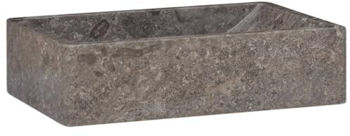 Lavabo de mármol Gris Brillante, 45 x 30 x 12 cm, Elegante Lavabo de baño Hecho a Mano.
